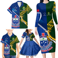 Custom Samoa And South Africa Rugby Family Matching Long Sleeve Bodycon Dress and Hawaiian Shirt 2023 World Cup Manu Samoa With Springboks LT14 - Polynesian Pride