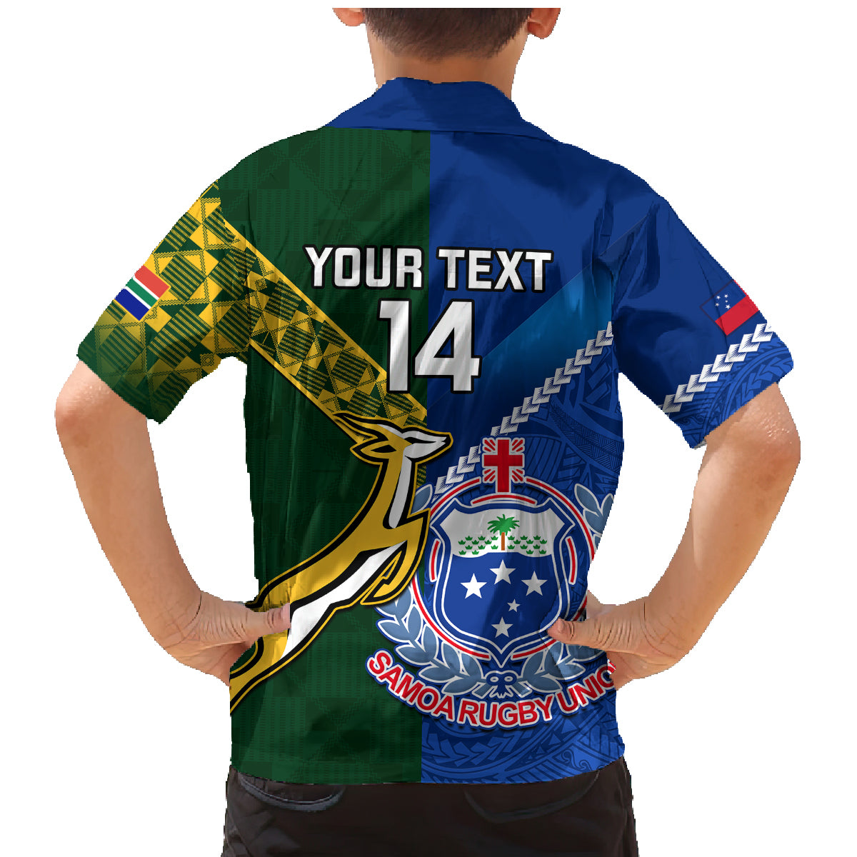 Custom Samoa And South Africa Rugby Family Matching Mermaid Dress and Hawaiian Shirt 2023 World Cup Manu Samoa With Springboks LT14 - Polynesian Pride