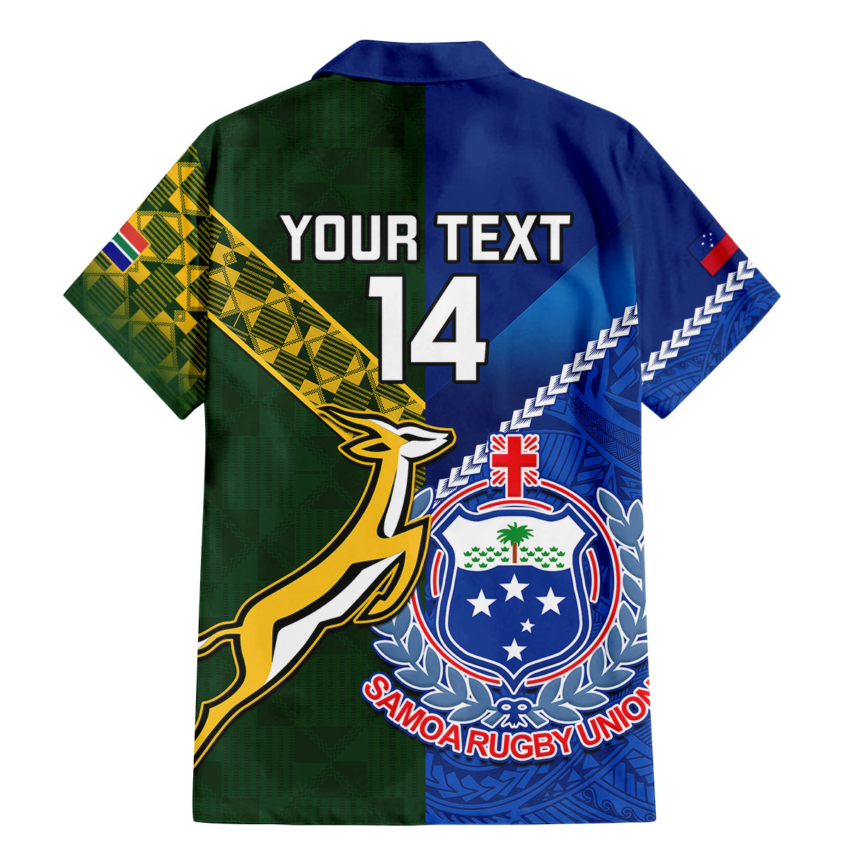 Custom Samoa And South Africa Rugby Family Matching Mermaid Dress and Hawaiian Shirt 2023 World Cup Manu Samoa With Springboks LT14 - Polynesian Pride
