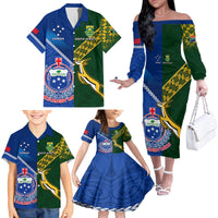 Custom Samoa And South Africa Rugby Family Matching Off Shoulder Long Sleeve Dress and Hawaiian Shirt 2023 World Cup Manu Samoa With Springboks LT14 - Polynesian Pride