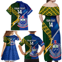 Custom Samoa And South Africa Rugby Family Matching Off Shoulder Maxi Dress and Hawaiian Shirt 2023 World Cup Manu Samoa With Springboks LT14 - Polynesian Pride