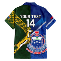Custom Samoa And South Africa Rugby Family Matching Off Shoulder Maxi Dress and Hawaiian Shirt 2023 World Cup Manu Samoa With Springboks LT14 - Polynesian Pride