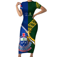 Custom Samoa And South Africa Rugby Family Matching Short Sleeve Bodycon Dress and Hawaiian Shirt 2023 World Cup Manu Samoa With Springboks LT14 Mom's Dress Blue - Polynesian Pride