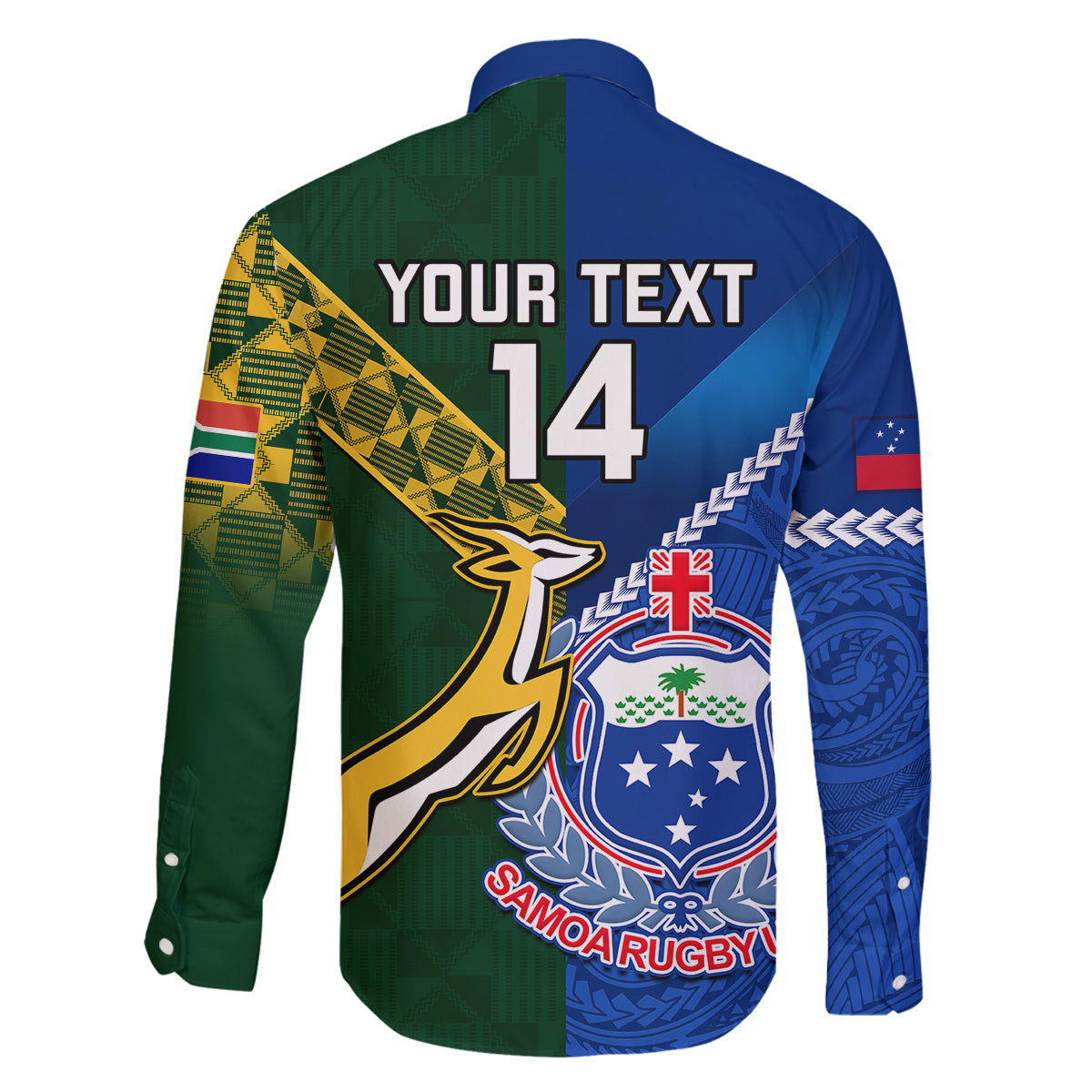 Custom Samoa And South Africa Rugby Family Matching Summer Maxi Dress and Hawaiian Shirt 2023 World Cup Manu Samoa With Springboks LT14 - Polynesian Pride