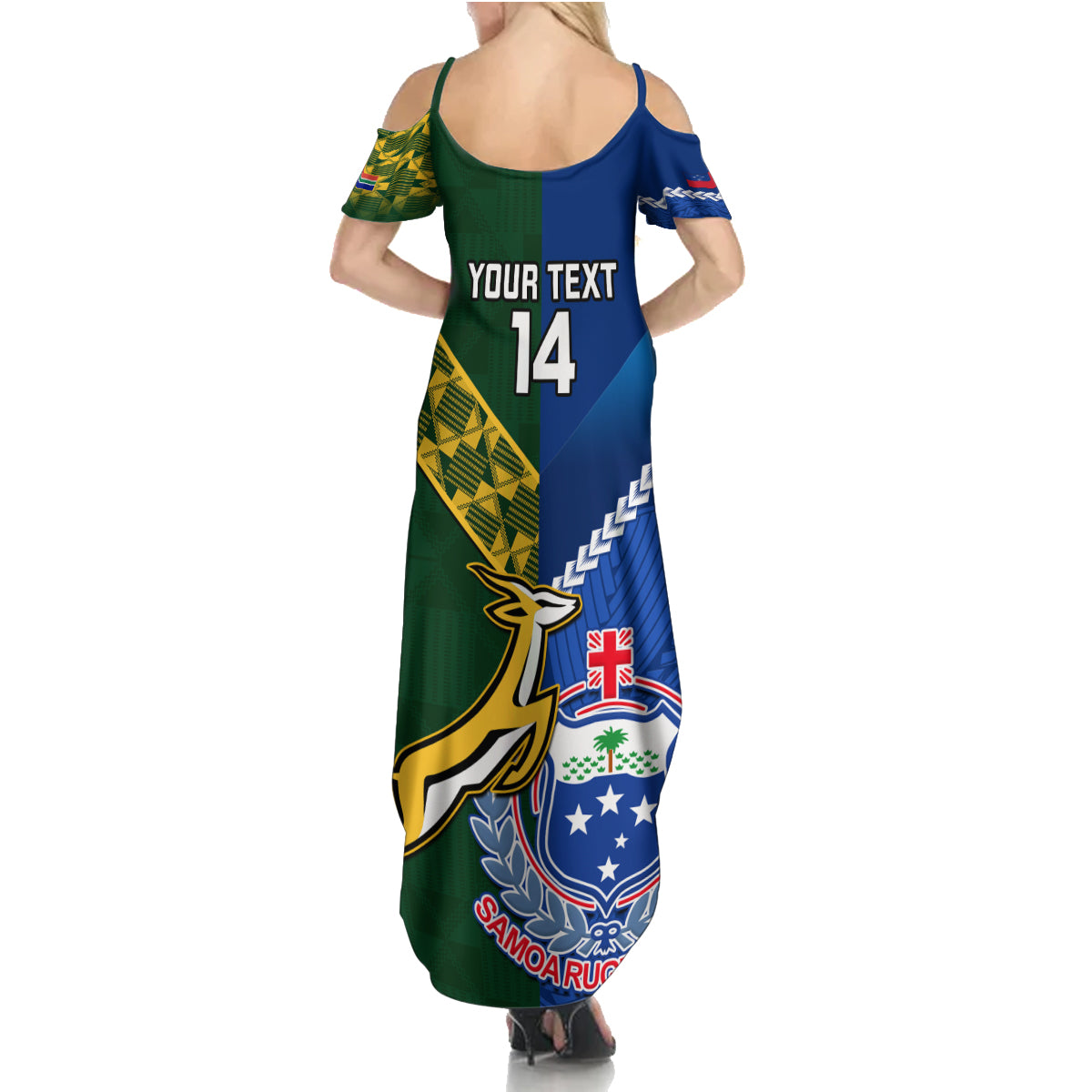 Custom Samoa And South Africa Rugby Family Matching Summer Maxi Dress and Hawaiian Shirt 2023 World Cup Manu Samoa With Springboks LT14 - Polynesian Pride