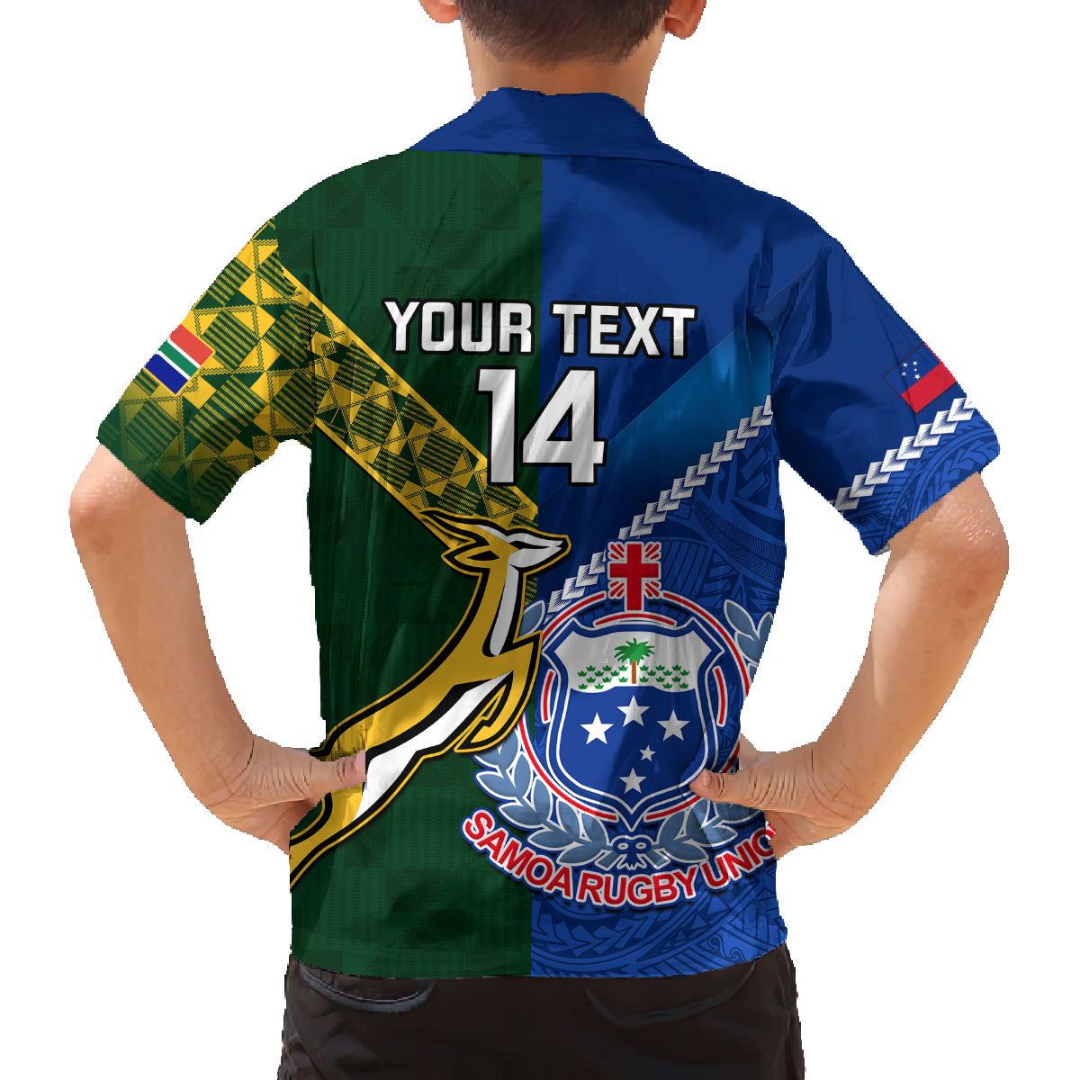 Custom Samoa And South Africa Rugby Family Matching Tank Maxi Dress and Hawaiian Shirt 2023 World Cup Manu Samoa With Springboks LT14 - Polynesian Pride