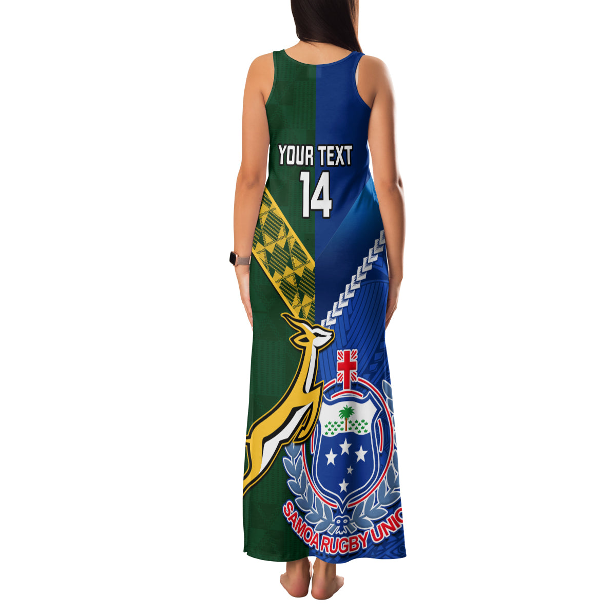 Custom Samoa And South Africa Rugby Family Matching Tank Maxi Dress and Hawaiian Shirt 2023 World Cup Manu Samoa With Springboks LT14 - Polynesian Pride
