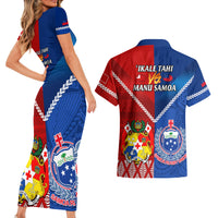 Samoa And Tonga Rugby Couples Matching Short Sleeve Bodycon Dress and Hawaiian Shirt 2023 World Cup Manu Samoa With Ikale Tahi LT14 - Polynesian Pride