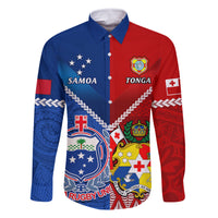 Samoa And Tonga Rugby Family Matching Off Shoulder Long Sleeve Dress and Hawaiian Shirt 2023 World Cup Manu Samoa With Ikale Tahi LT14 Dad's Shirt - Long Sleeve Blue - Polynesian Pride