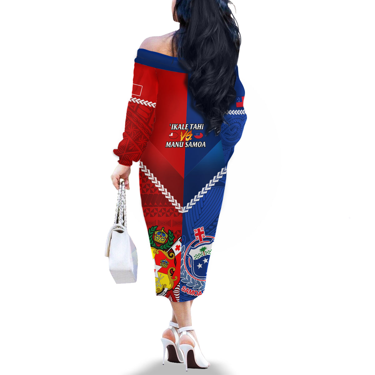 Samoa And Tonga Rugby Family Matching Off Shoulder Long Sleeve Dress and Hawaiian Shirt 2023 World Cup Manu Samoa With Ikale Tahi LT14 - Polynesian Pride