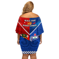 Samoa And Tonga Rugby Family Matching Off Shoulder Short Dress and Hawaiian Shirt 2023 World Cup Manu Samoa With Ikale Tahi LT14 - Polynesian Pride