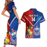 Custom Samoa And Tonga Rugby Couples Matching Short Sleeve Bodycon Dress and Hawaiian Shirt 2023 World Cup Manu Samoa With Ikale Tahi LT14 - Polynesian Pride