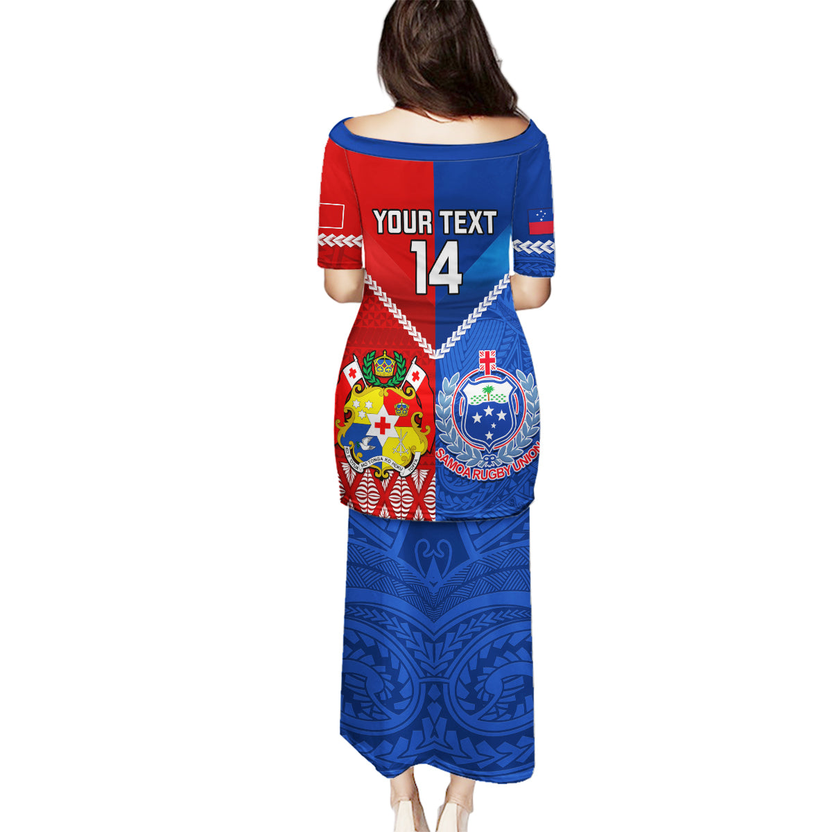 Custom Samoa And Tonga Rugby Family Matching Puletasi Dress and Hawaiian Shirt 2023 World Cup Manu Samoa With Ikale Tahi LT14 - Polynesian Pride