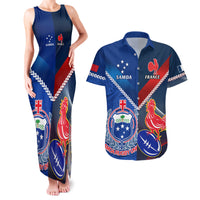 Samoa And France Rugby Couples Matching Tank Maxi Dress and Hawaiian Shirt 2023 World Cup Manu Samoa With Les Bleus LT14 Blue - Polynesian Pride