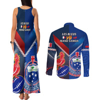 Samoa And France Rugby Couples Matching Tank Maxi Dress and Long Sleeve Button Shirts 2023 World Cup Manu Samoa With Les Bleus LT14 - Polynesian Pride