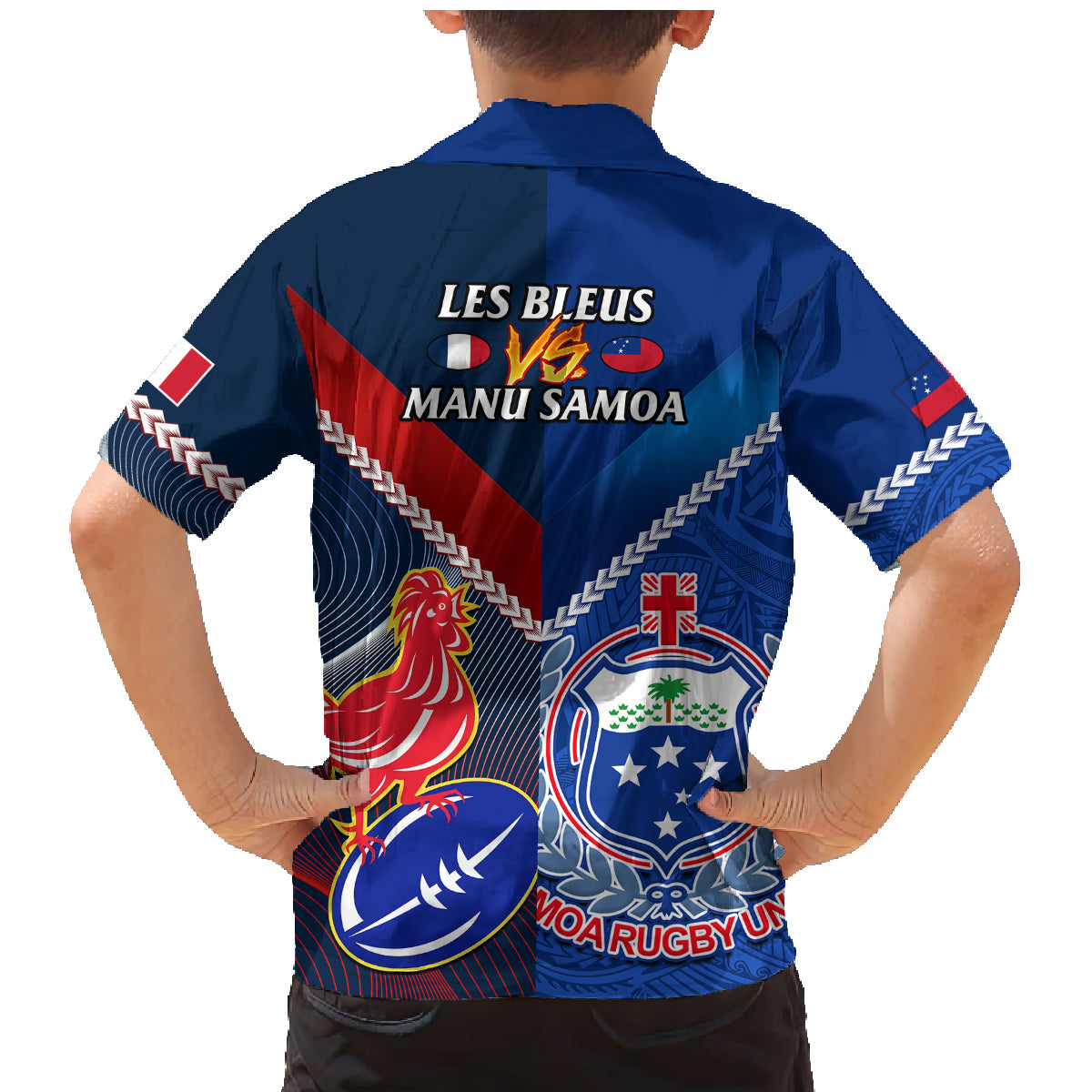 Samoa And France Rugby Family Matching Mermaid Dress and Hawaiian Shirt 2023 World Cup Manu Samoa With Les Bleus LT14 - Polynesian Pride