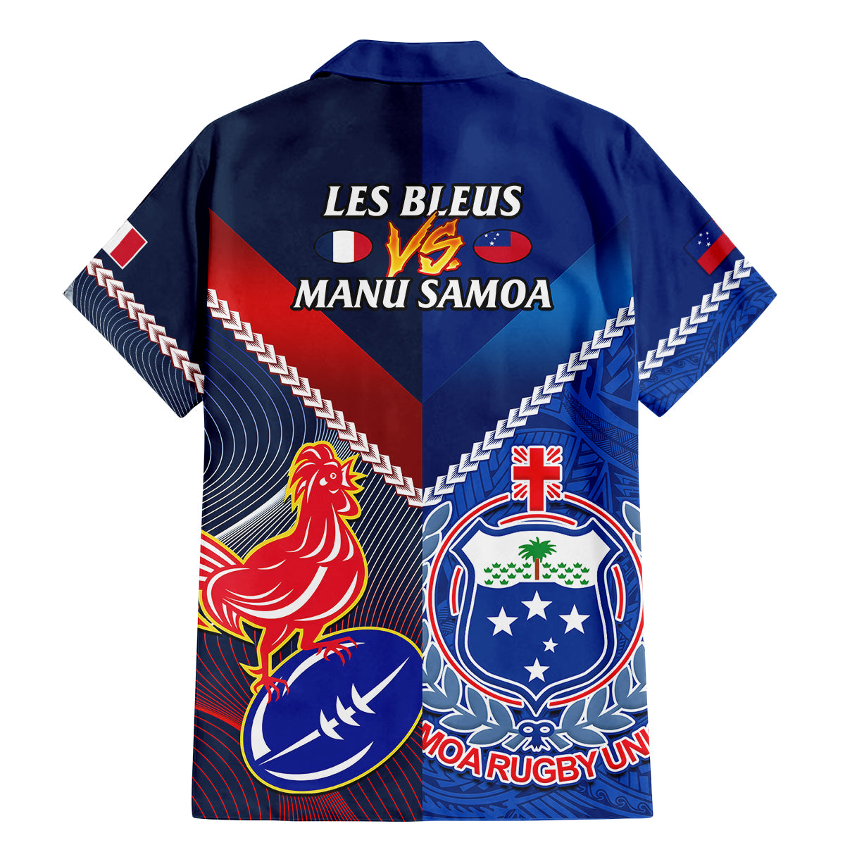 Samoa And France Rugby Family Matching Mermaid Dress and Hawaiian Shirt 2023 World Cup Manu Samoa With Les Bleus LT14 - Polynesian Pride