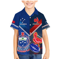 Samoa And France Rugby Family Matching Mermaid Dress and Hawaiian Shirt 2023 World Cup Manu Samoa With Les Bleus LT14 Son's Shirt Blue - Polynesian Pride
