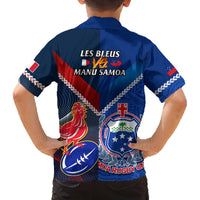 Samoa And France Rugby Family Matching Off Shoulder Long Sleeve Dress and Hawaiian Shirt 2023 World Cup Manu Samoa With Les Bleus LT14 - Polynesian Pride