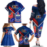 Samoa And France Rugby Family Matching Off Shoulder Long Sleeve Dress and Hawaiian Shirt 2023 World Cup Manu Samoa With Les Bleus LT14 - Polynesian Pride