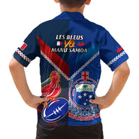 Samoa And France Rugby Family Matching Short Sleeve Bodycon Dress and Hawaiian Shirt 2023 World Cup Manu Samoa With Les Bleus LT14 - Polynesian Pride