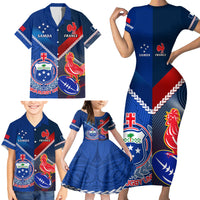 Samoa And France Rugby Family Matching Short Sleeve Bodycon Dress and Hawaiian Shirt 2023 World Cup Manu Samoa With Les Bleus LT14 - Polynesian Pride