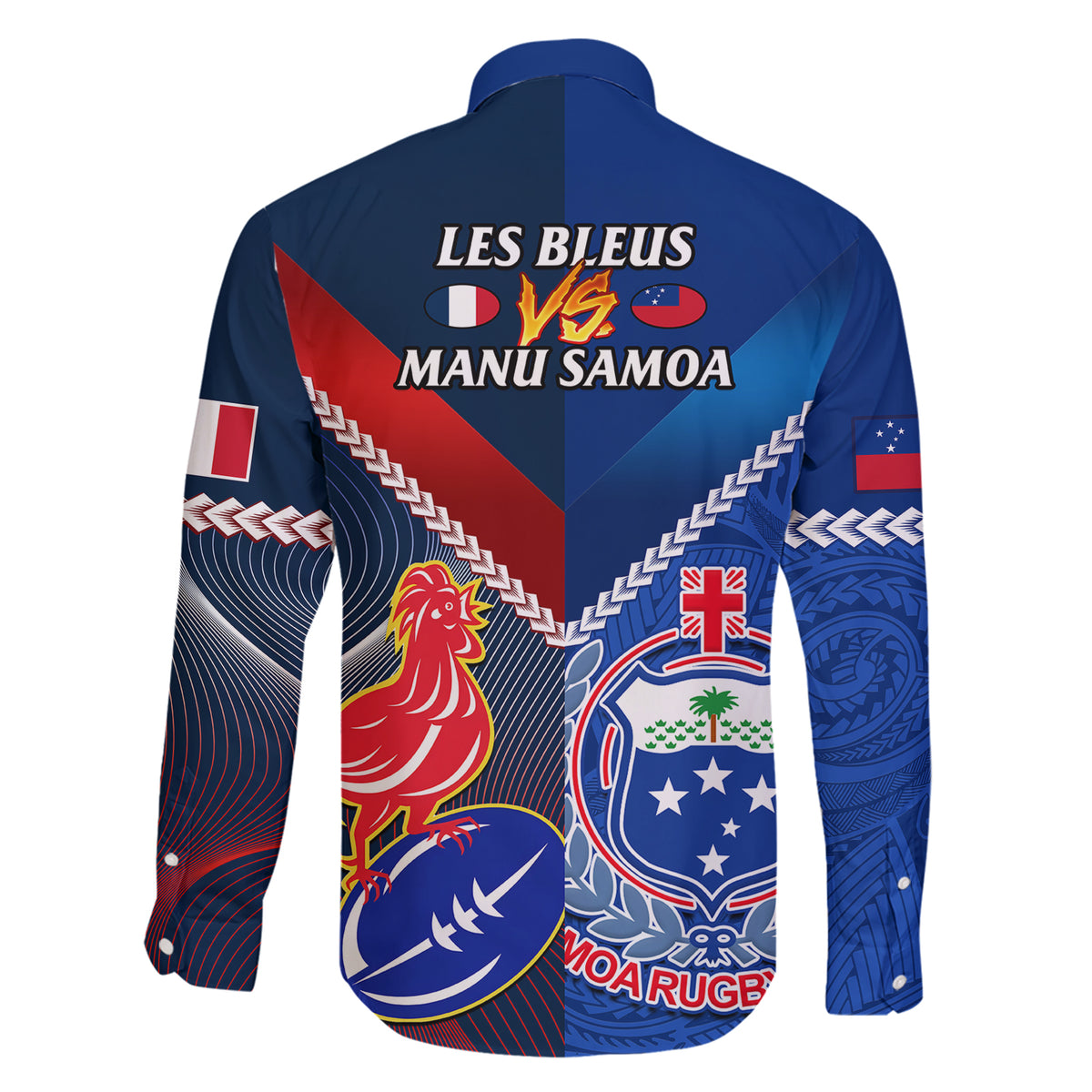Samoa And France Rugby Family Matching Short Sleeve Bodycon Dress and Hawaiian Shirt 2023 World Cup Manu Samoa With Les Bleus LT14 - Polynesian Pride