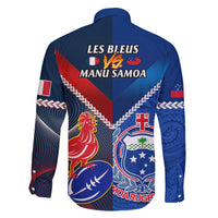 Samoa And France Rugby Family Matching Short Sleeve Bodycon Dress and Hawaiian Shirt 2023 World Cup Manu Samoa With Les Bleus LT14 - Polynesian Pride