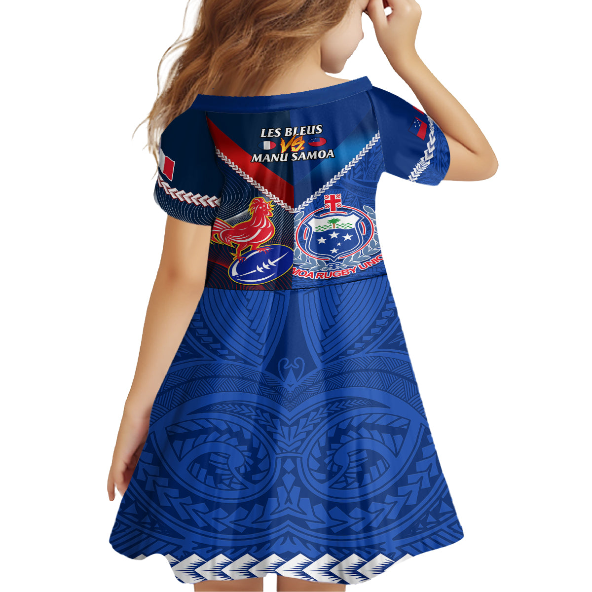 Samoa And France Rugby Family Matching Summer Maxi Dress and Hawaiian Shirt 2023 World Cup Manu Samoa With Les Bleus LT14 - Polynesian Pride
