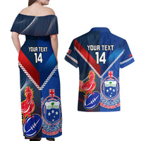 Custom Samoa And France Rugby Couples Matching Off Shoulder Maxi Dress and Hawaiian Shirt 2023 World Cup Manu Samoa With Les Bleus LT14 - Polynesian Pride