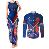 Custom Samoa And France Rugby Couples Matching Tank Maxi Dress and Long Sleeve Button Shirts 2023 World Cup Manu Samoa With Les Bleus LT14 Blue - Polynesian Pride