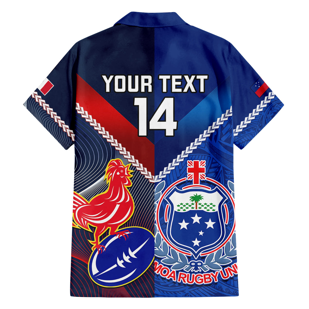 Custom Samoa And France Rugby Family Matching Long Sleeve Bodycon Dress and Hawaiian Shirt 2023 World Cup Manu Samoa With Les Bleus LT14 - Polynesian Pride