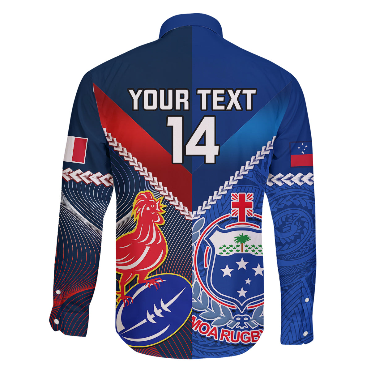 Custom Samoa And France Rugby Family Matching Long Sleeve Bodycon Dress and Hawaiian Shirt 2023 World Cup Manu Samoa With Les Bleus LT14 - Polynesian Pride