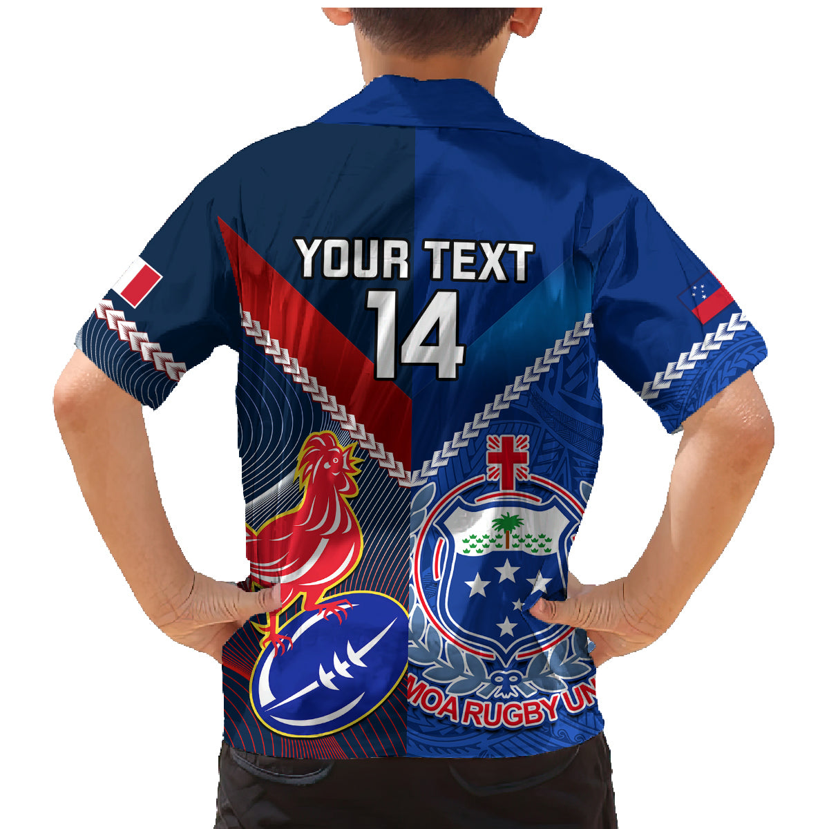 Custom Samoa And France Rugby Family Matching Mermaid Dress and Hawaiian Shirt 2023 World Cup Manu Samoa With Les Bleus LT14 - Polynesian Pride