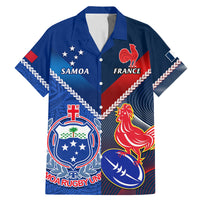 Custom Samoa And France Rugby Family Matching Mermaid Dress and Hawaiian Shirt 2023 World Cup Manu Samoa With Les Bleus LT14 Dad's Shirt - Short Sleeve Blue - Polynesian Pride