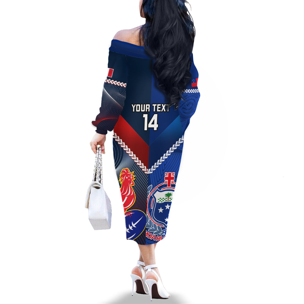 Custom Samoa And France Rugby Family Matching Off Shoulder Long Sleeve Dress and Hawaiian Shirt 2023 World Cup Manu Samoa With Les Bleus LT14 - Polynesian Pride