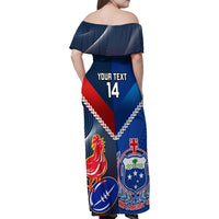 Custom Samoa And France Rugby Family Matching Off Shoulder Maxi Dress and Hawaiian Shirt 2023 World Cup Manu Samoa With Les Bleus LT14 - Polynesian Pride