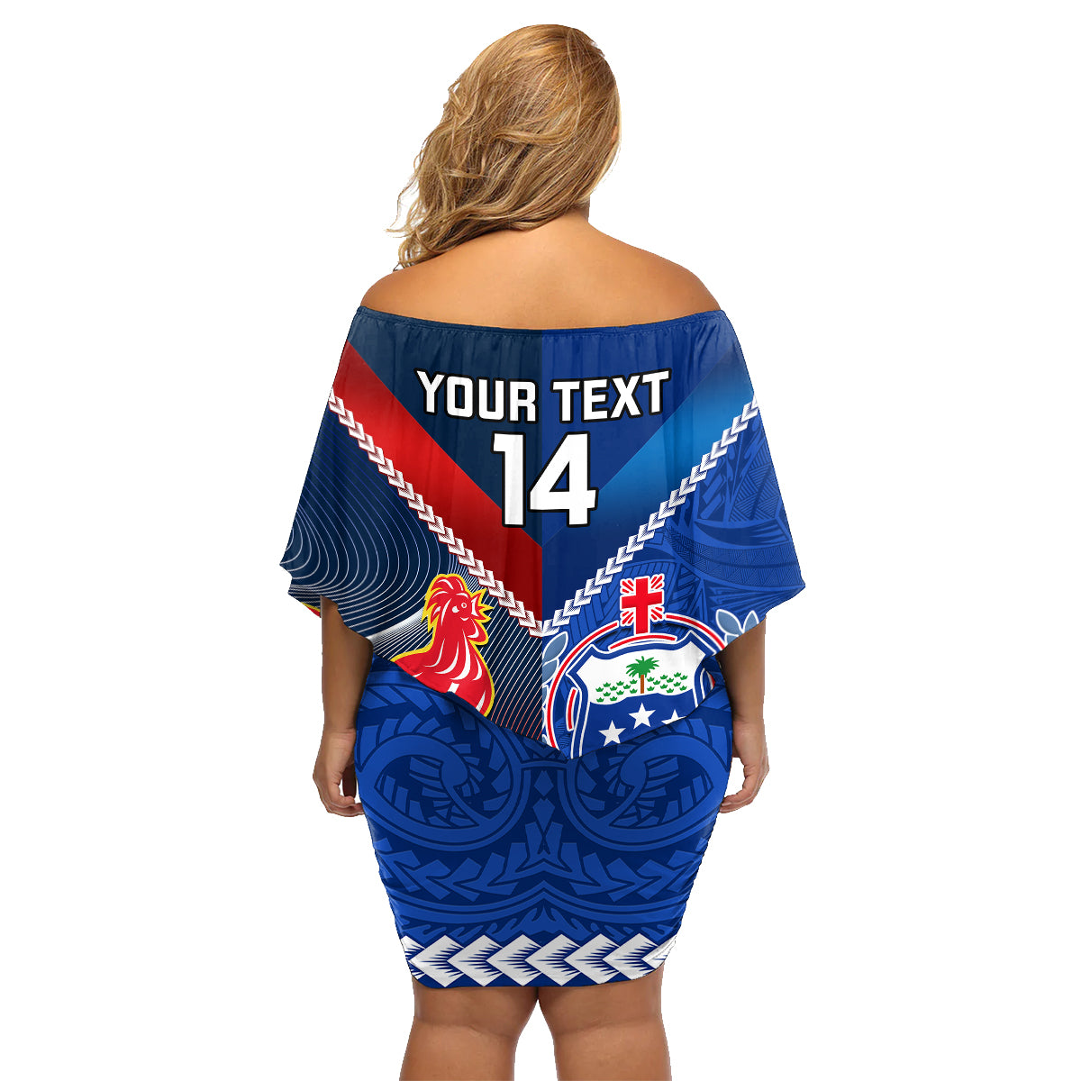 Custom Samoa And France Rugby Family Matching Off Shoulder Short Dress and Hawaiian Shirt 2023 World Cup Manu Samoa With Les Bleus LT14 - Polynesian Pride
