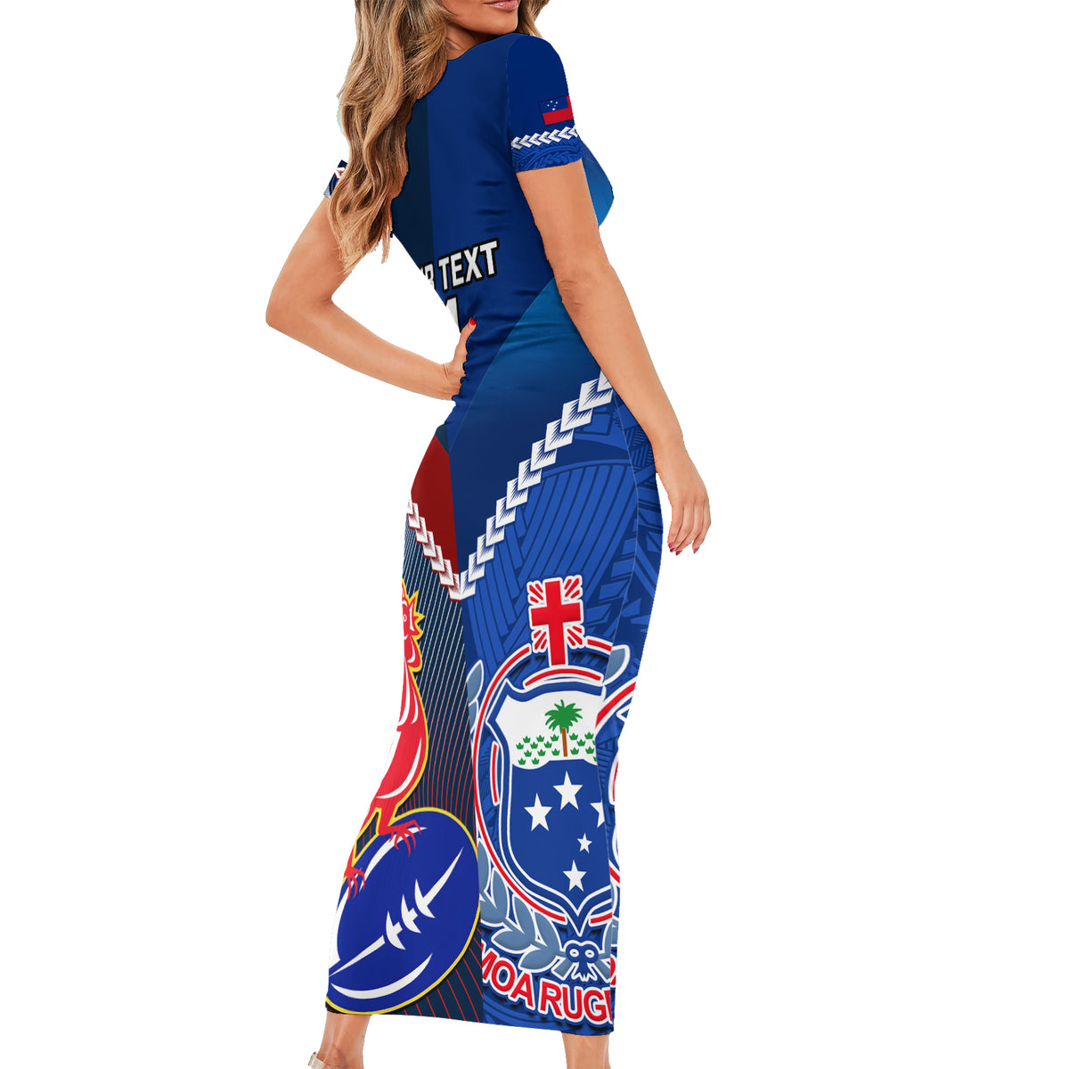 Custom Samoa And France Rugby Family Matching Short Sleeve Bodycon Dress and Hawaiian Shirt 2023 World Cup Manu Samoa With Les Bleus LT14 - Polynesian Pride