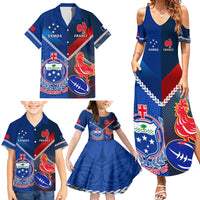 Custom Samoa And France Rugby Family Matching Summer Maxi Dress and Hawaiian Shirt 2023 World Cup Manu Samoa With Les Bleus LT14 - Polynesian Pride