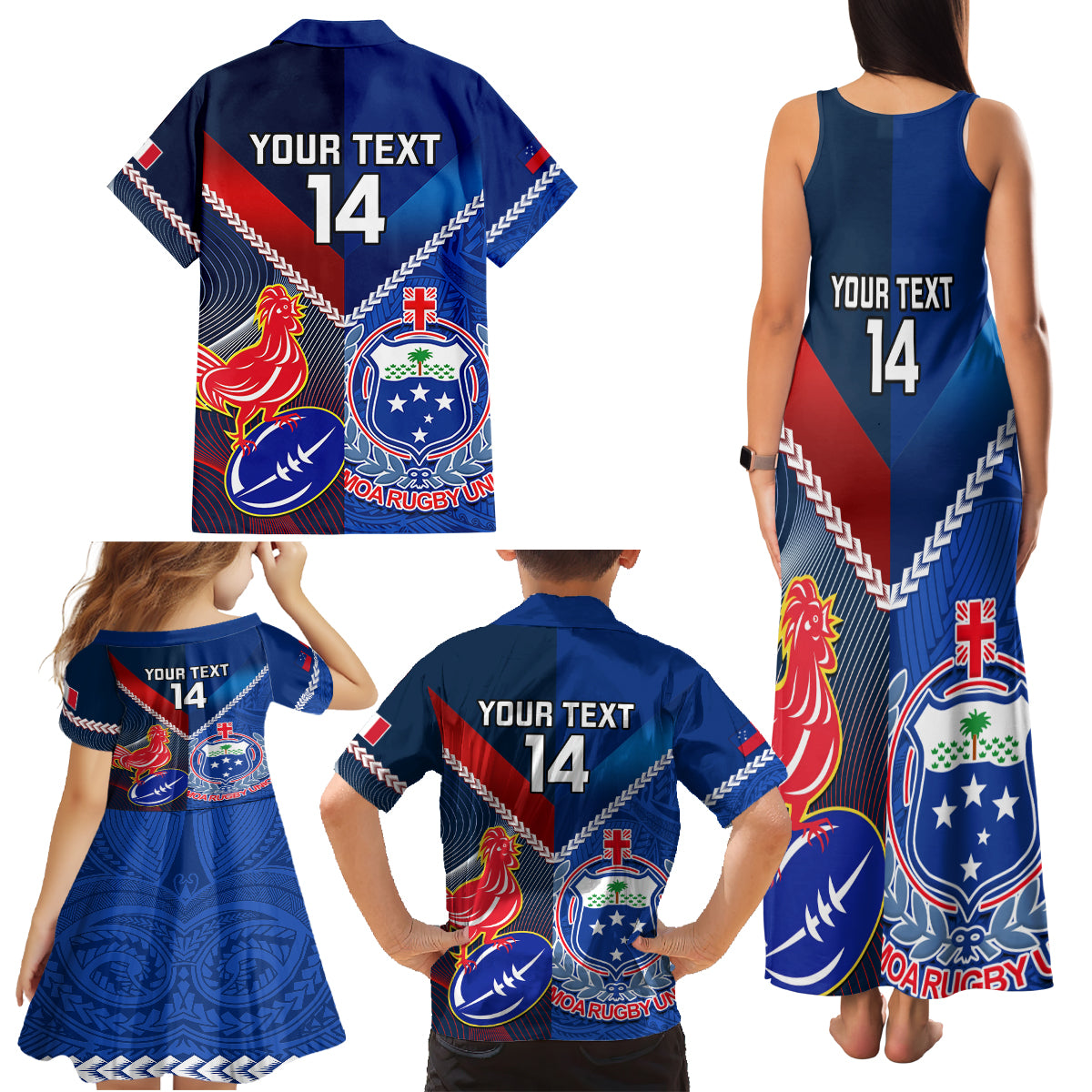 Custom Samoa And France Rugby Family Matching Tank Maxi Dress and Hawaiian Shirt 2023 World Cup Manu Samoa With Les Bleus LT14 - Polynesian Pride