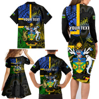 Personalised South Sea Islanders Family Matching Long Sleeve Bodycon Dress and Hawaiian Shirt Kanakas With Solomon Islands Coat Of Arms LT14 - Polynesian Pride