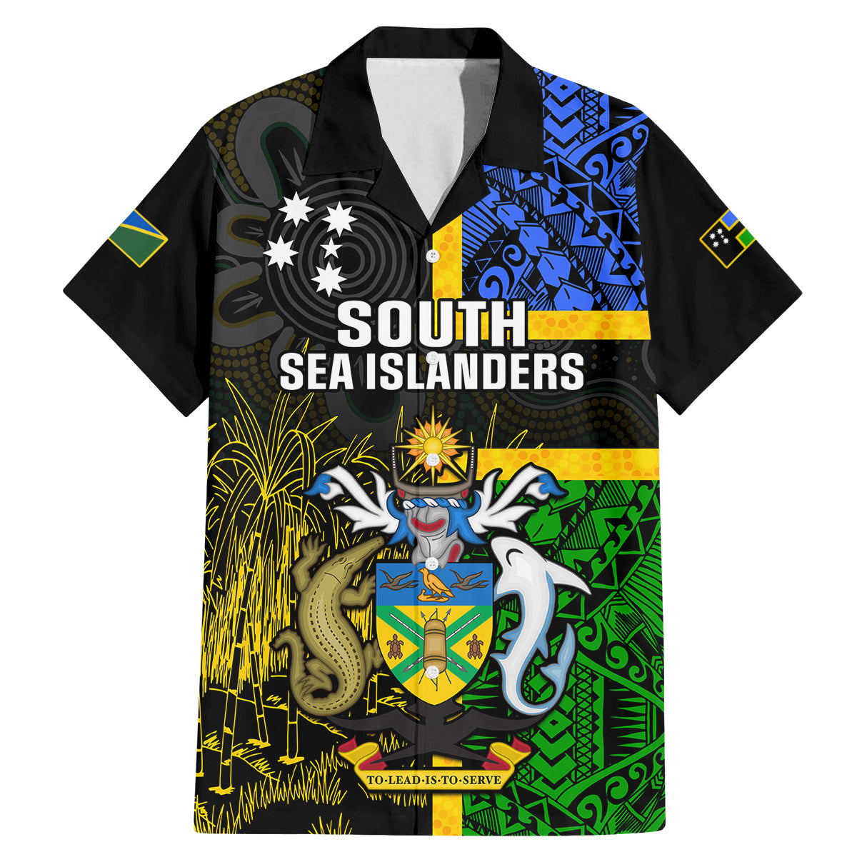 Personalised South Sea Islanders Family Matching Mermaid Dress and Hawaiian Shirt Kanakas With Solomon Islands Coat Of Arms LT14 Dad's Shirt - Short Sleeve Black - Polynesian Pride