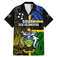 Personalised South Sea Islanders Family Matching Mermaid Dress and Hawaiian Shirt Kanakas With Solomon Islands Coat Of Arms LT14 Dad's Shirt - Short Sleeve Black - Polynesian Pride