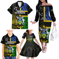 Personalised South Sea Islanders Family Matching Off Shoulder Long Sleeve Dress and Hawaiian Shirt Kanakas With Solomon Islands Coat Of Arms LT14 - Polynesian Pride