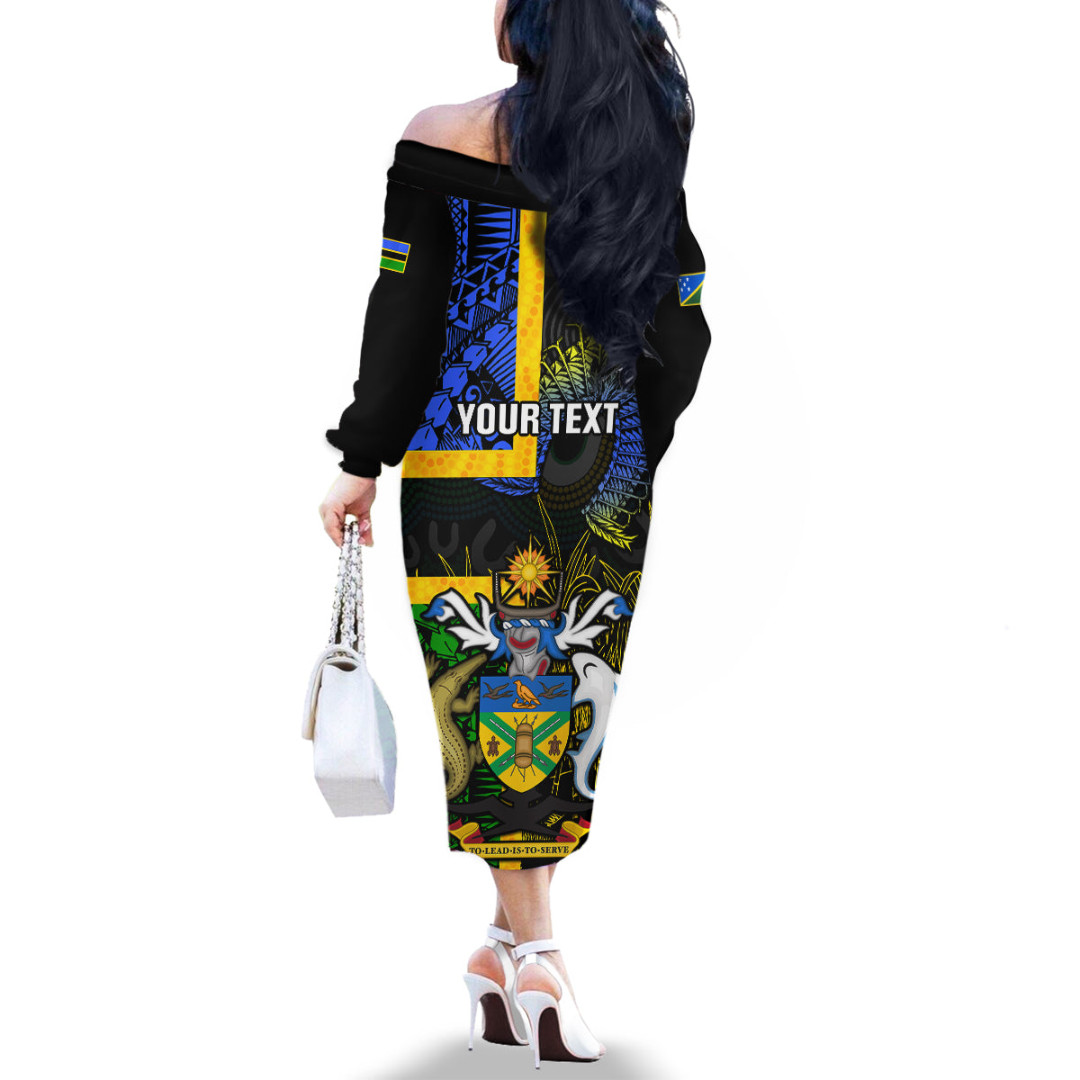 Personalised South Sea Islanders Family Matching Off Shoulder Long Sleeve Dress and Hawaiian Shirt Kanakas With Solomon Islands Coat Of Arms LT14 - Polynesian Pride