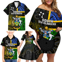 Personalised South Sea Islanders Family Matching Off Shoulder Short Dress and Hawaiian Shirt Kanakas With Solomon Islands Coat Of Arms LT14 - Polynesian Pride