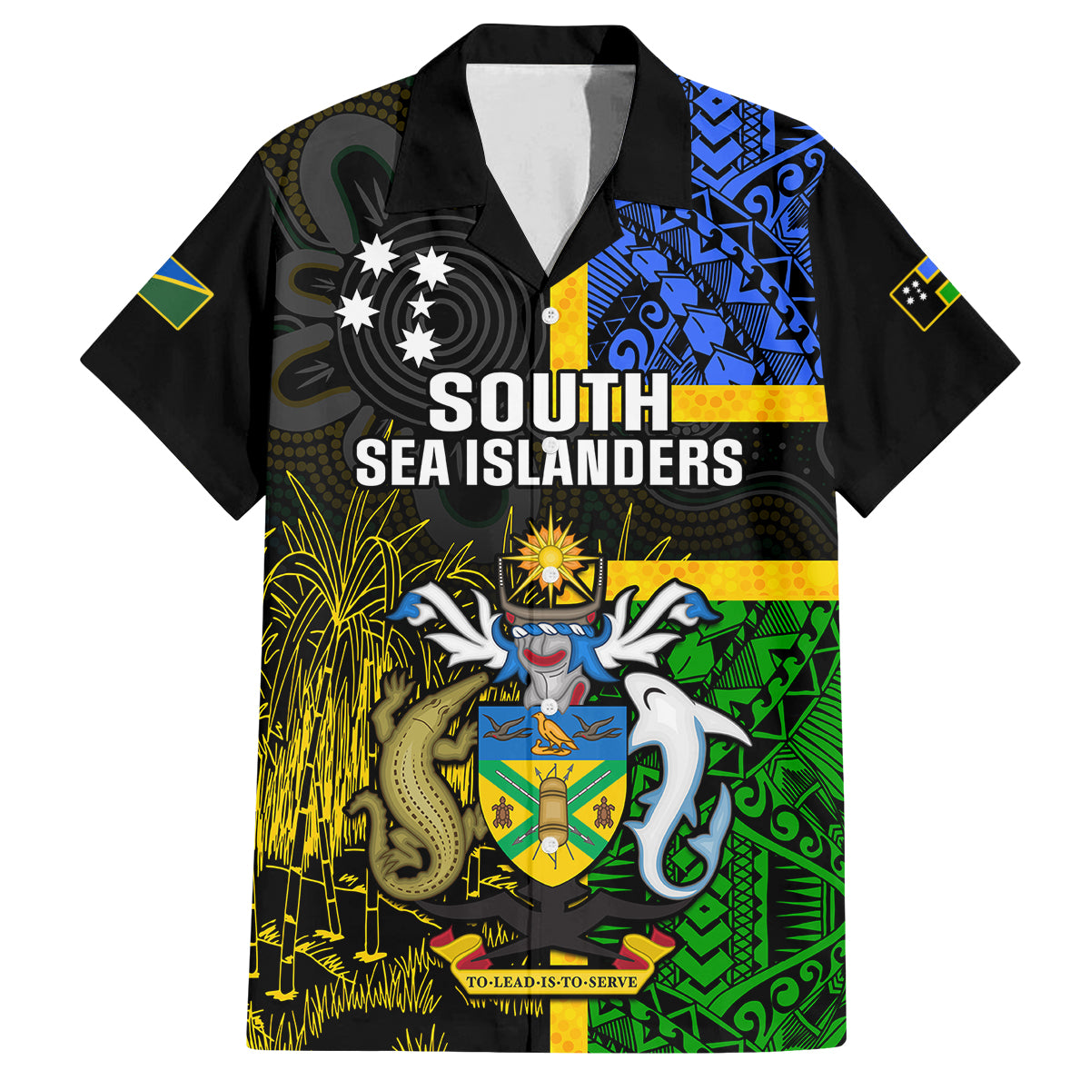 Personalised South Sea Islanders Family Matching Off Shoulder Short Dress and Hawaiian Shirt Kanakas With Solomon Islands Coat Of Arms LT14 Dad's Shirt - Short Sleeve Black - Polynesian Pride