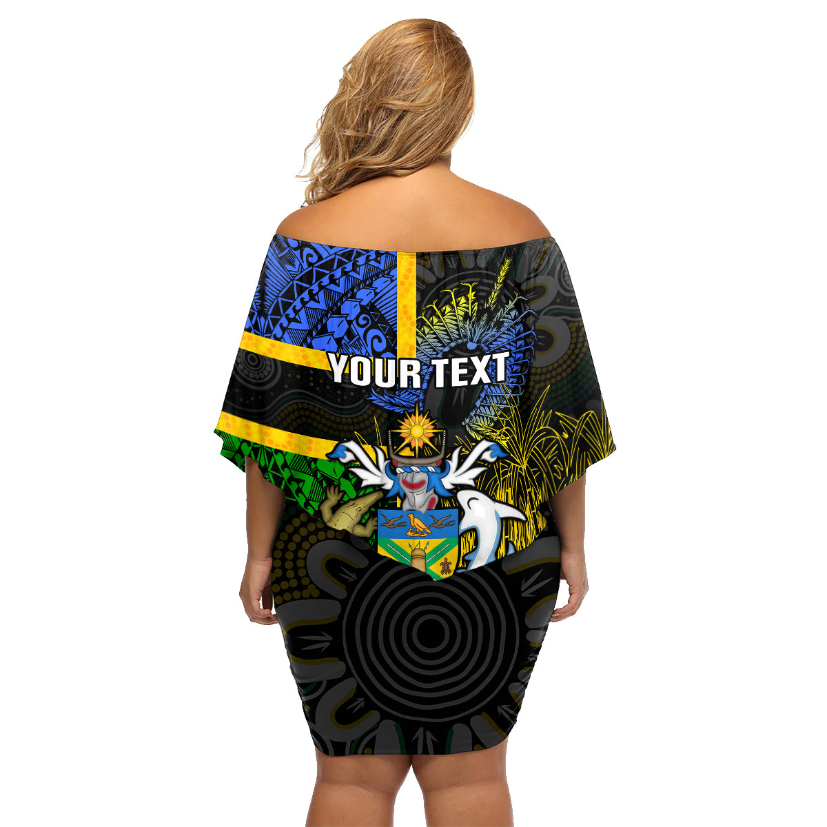 Personalised South Sea Islanders Family Matching Off Shoulder Short Dress and Hawaiian Shirt Kanakas With Solomon Islands Coat Of Arms LT14 - Polynesian Pride