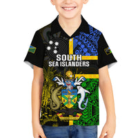 Personalised South Sea Islanders Family Matching Off Shoulder Short Dress and Hawaiian Shirt Kanakas With Solomon Islands Coat Of Arms LT14 Son's Shirt Black - Polynesian Pride